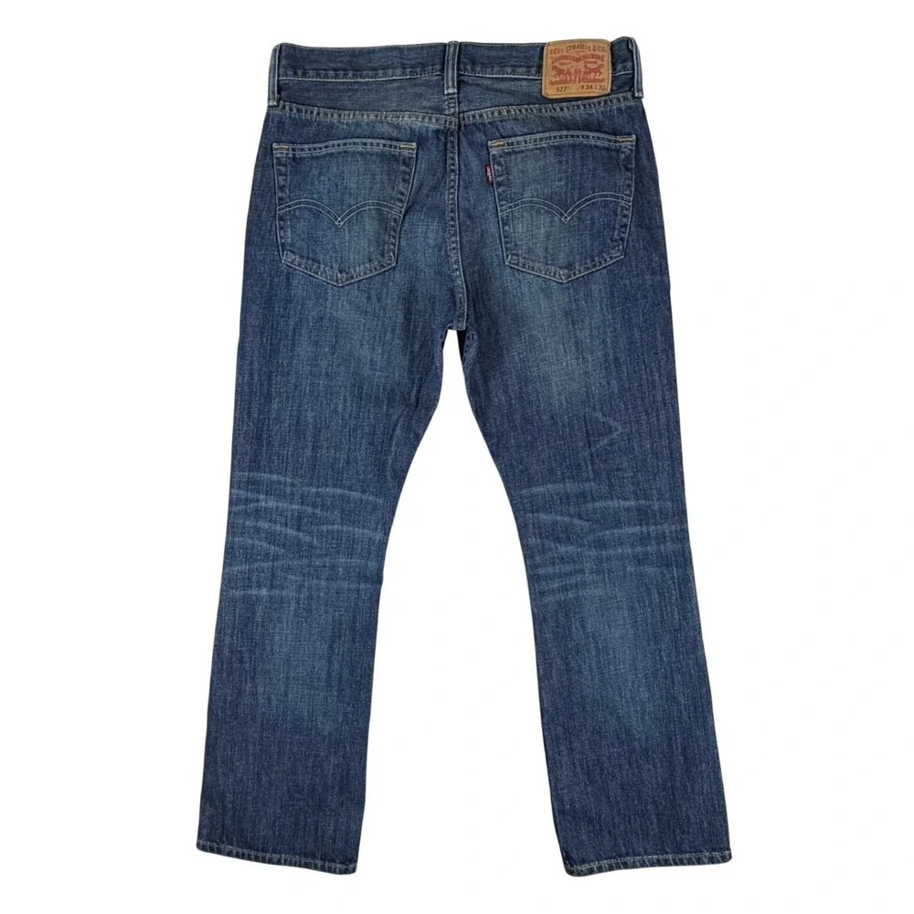 Levis 527 Slim Bootcut Mens Jeans 34x30 Medium Wash Blue Denim Western Fade
